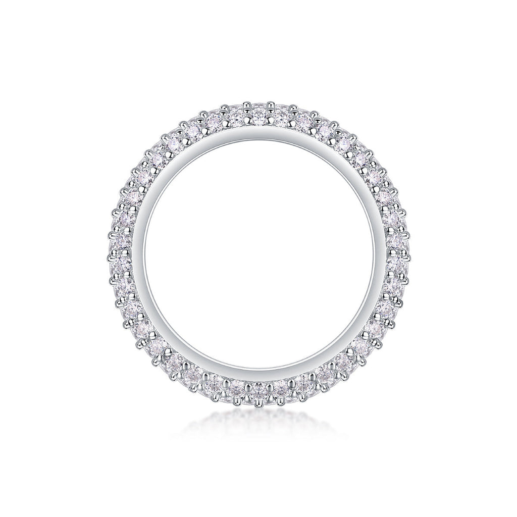S925 Silver 2.8g Platinum Plated Moissanite Ring, 108pcs 1.5mm D VVS1 Pave Band, GRA Certified US 5-9