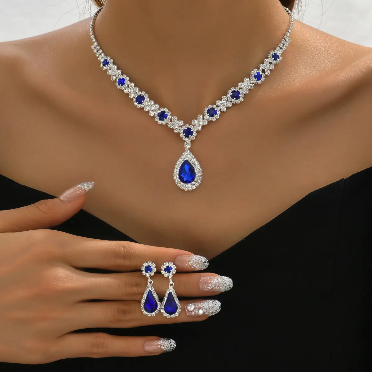 Bridal Jewelry Set with Crystal Drop Necklace & Earrings