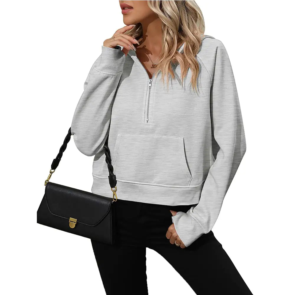 Women's Half Zip Hooded Pullover Sweatshirt Long Sleeve Top - Image 26