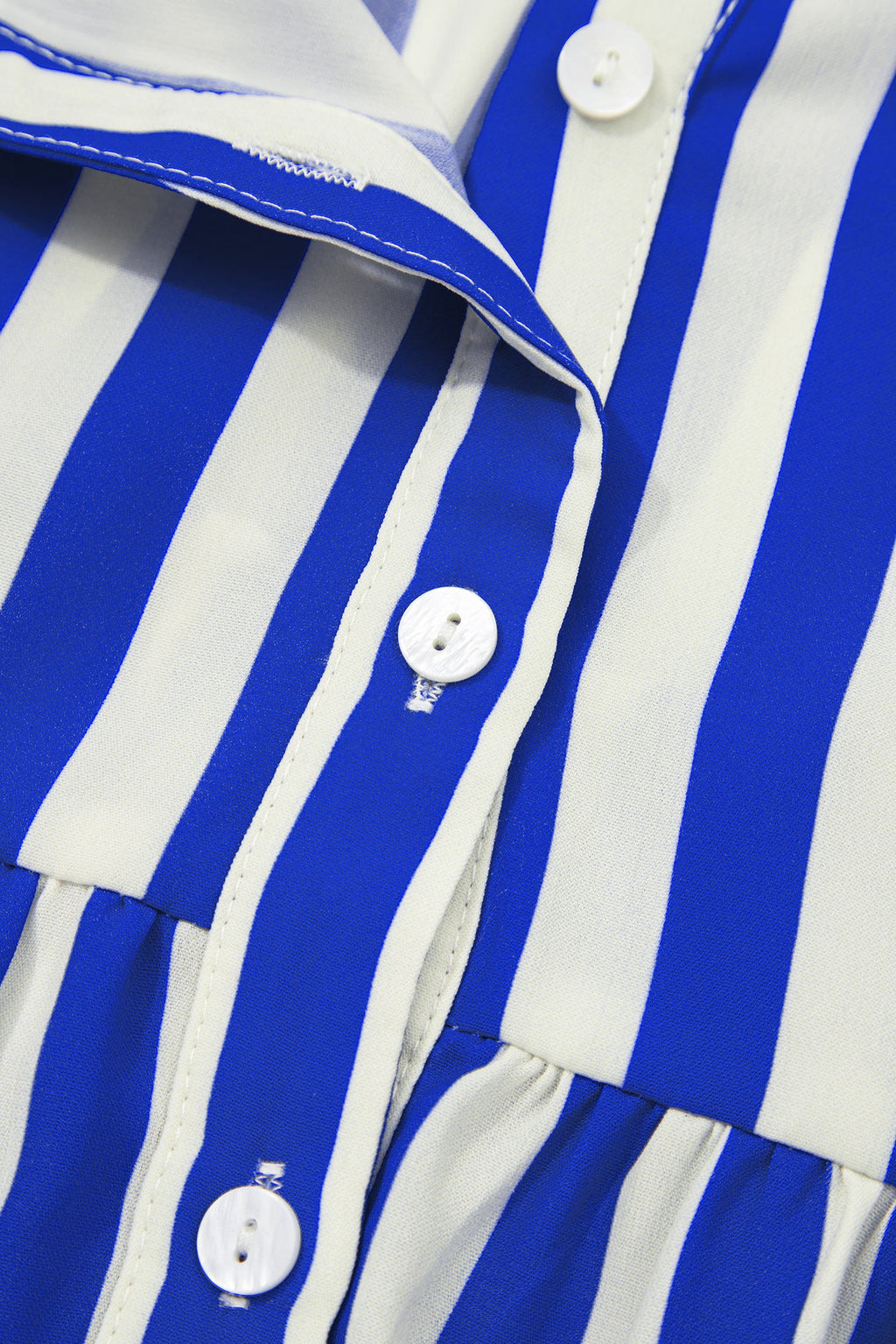 Stripe Balloon Sleeve Loose Button-Up Shirt