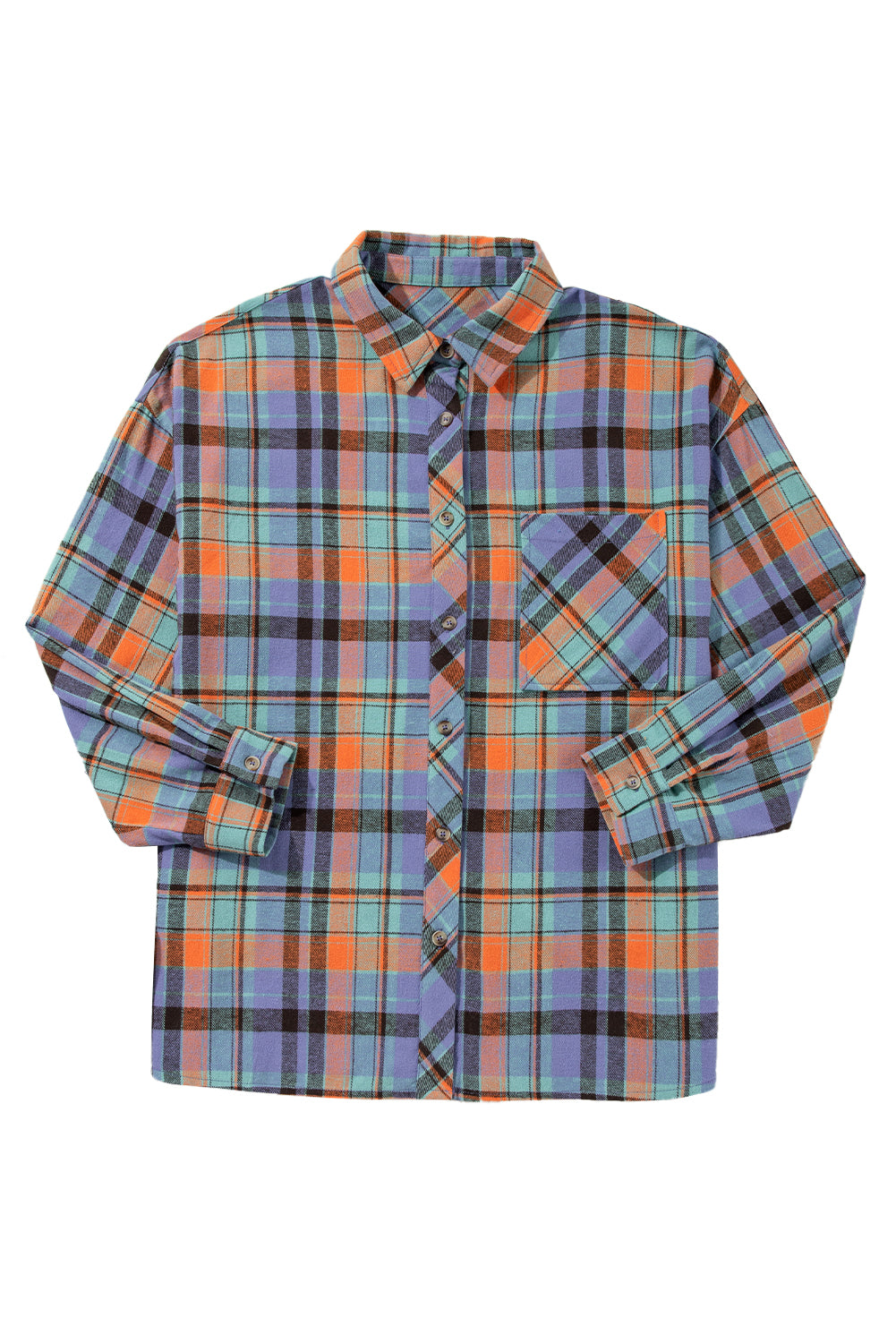 Women's Red Plaid Print Drop Sleeve Loose Shirt Casual Top