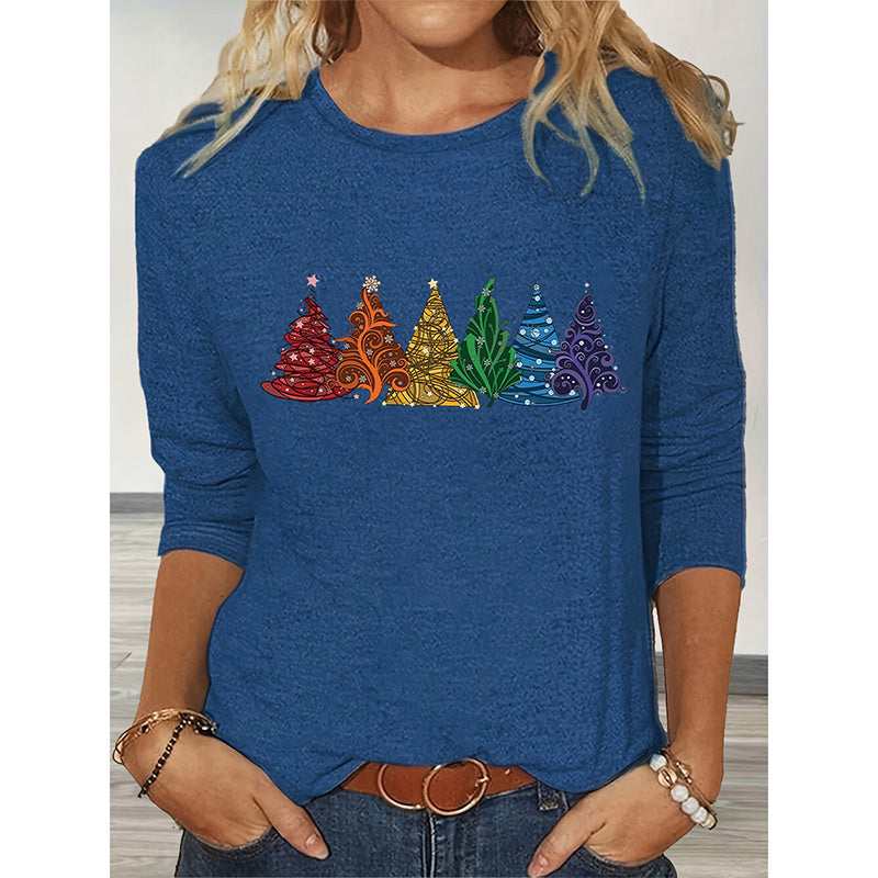 Women Christmas Tree Graphic Long Sleeve T-Shirt Holiday Top
