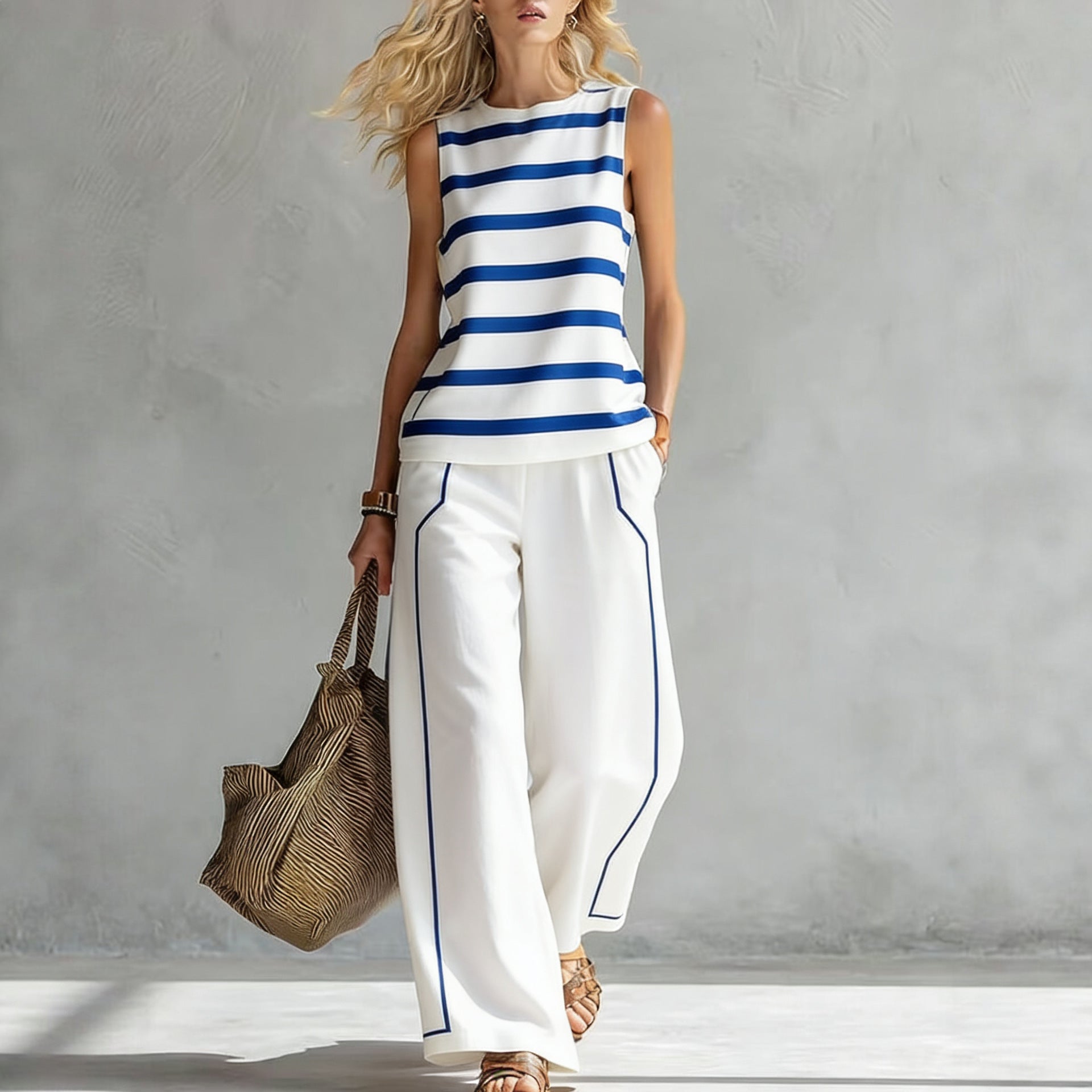 Women's Sleeveless Printed Tank Top and Wide-Leg Pants Set - Image 5