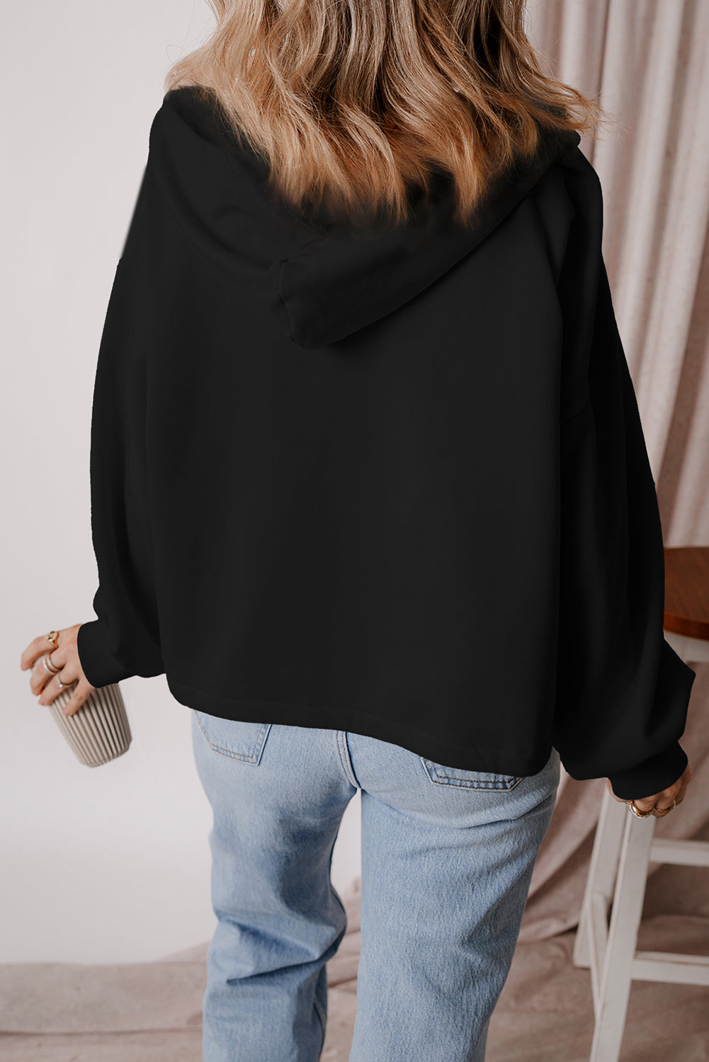 Kate Fleece Lined Half Zipper Kangaroo Pockets Loose Hoodie