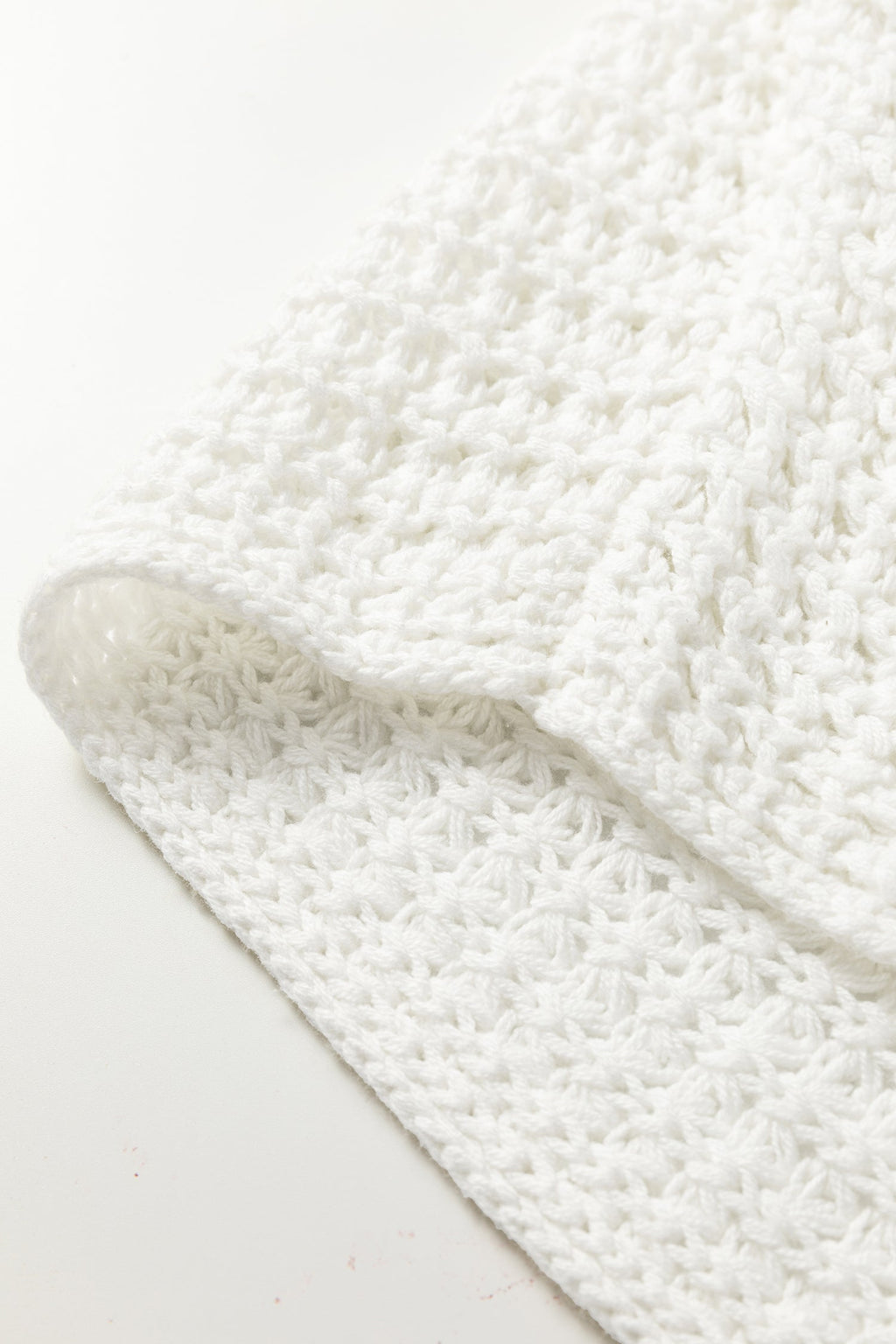 White Hollowed Detail Wide Sleeve Loose Pullover Sweater