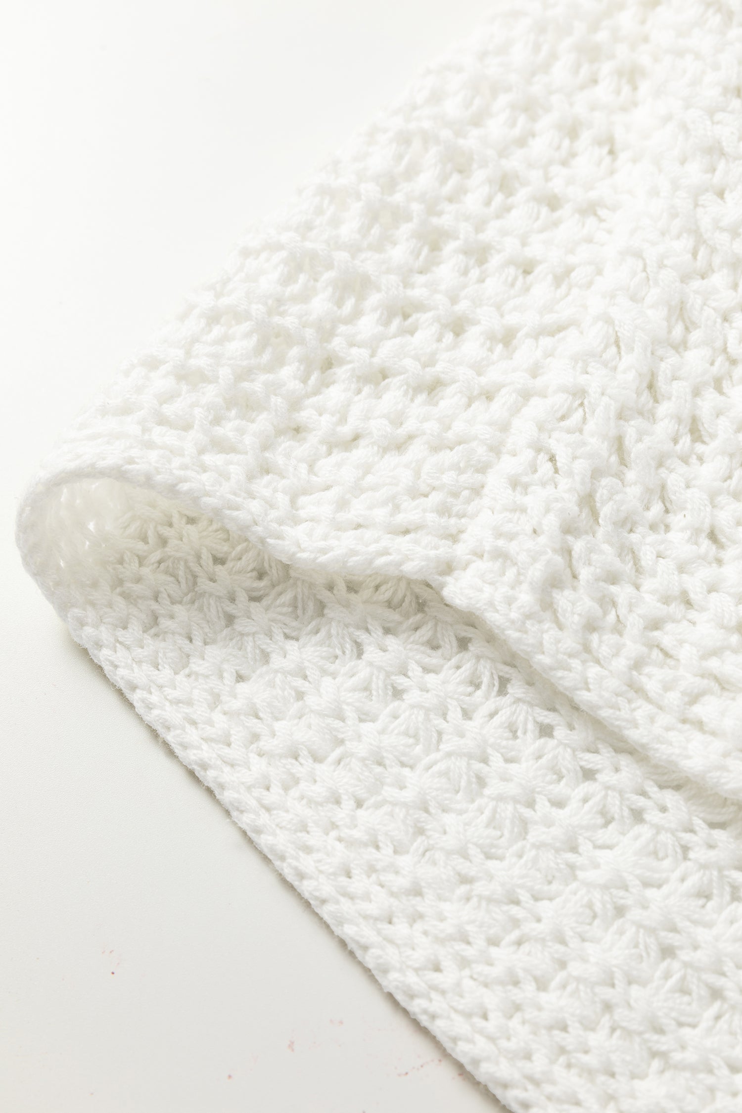 White Hollowed Detail Wide Sleeve Loose Pullover Sweater