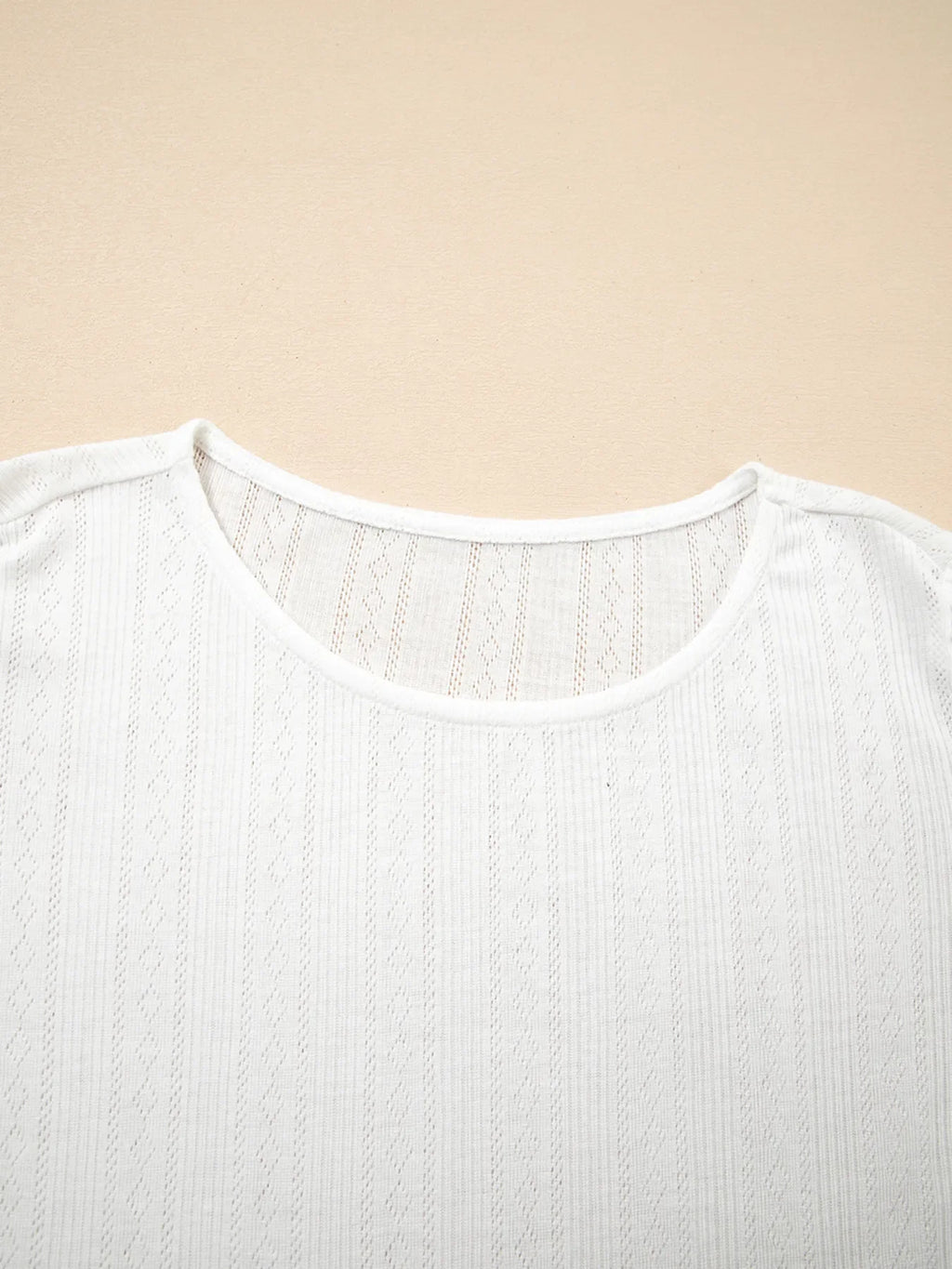 White Scalloped Lace Trim Jacquard Textured Short Sleeve Top - Image 8