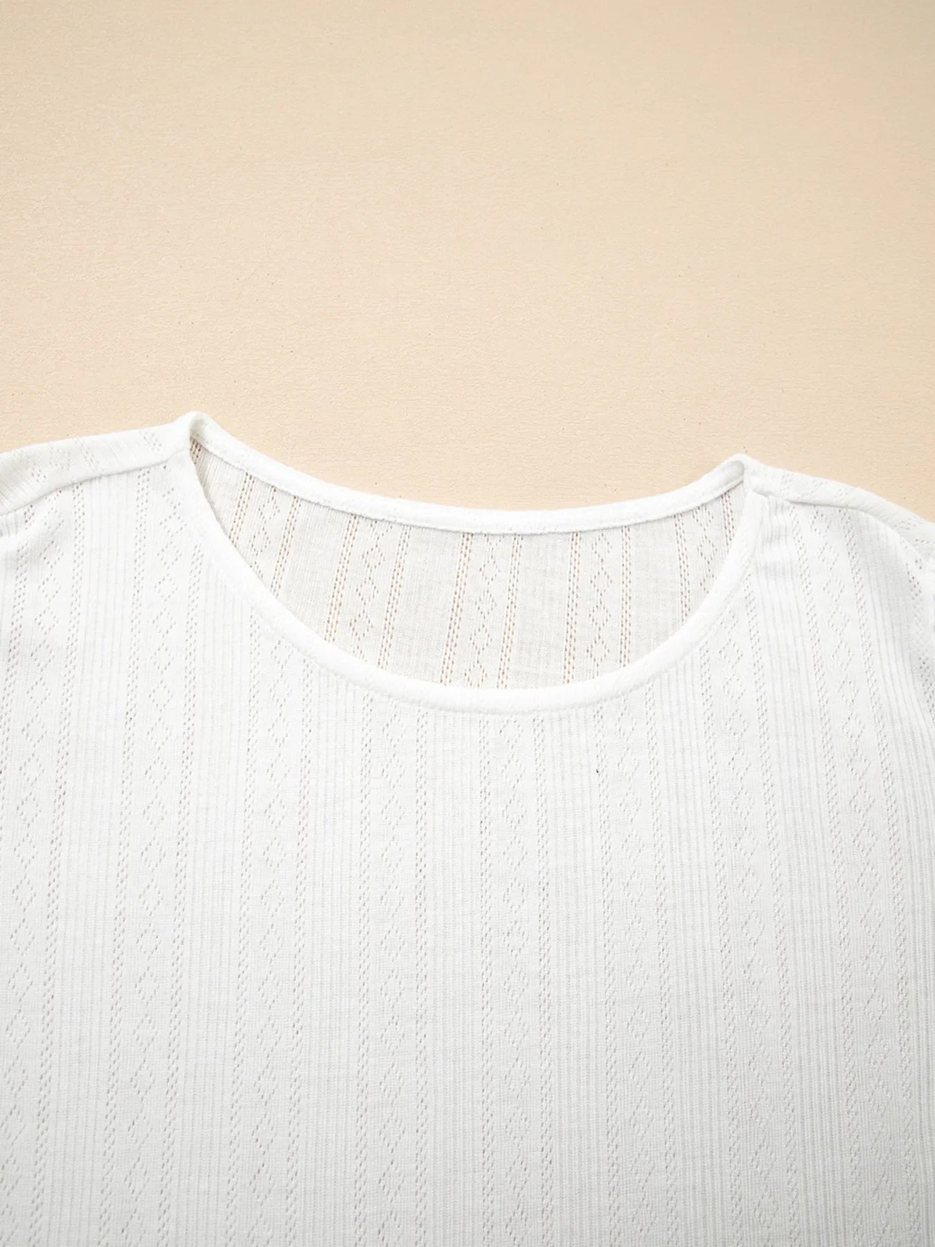 White Scalloped Lace Trim Jacquard Textured Short Sleeve Top - Image 8