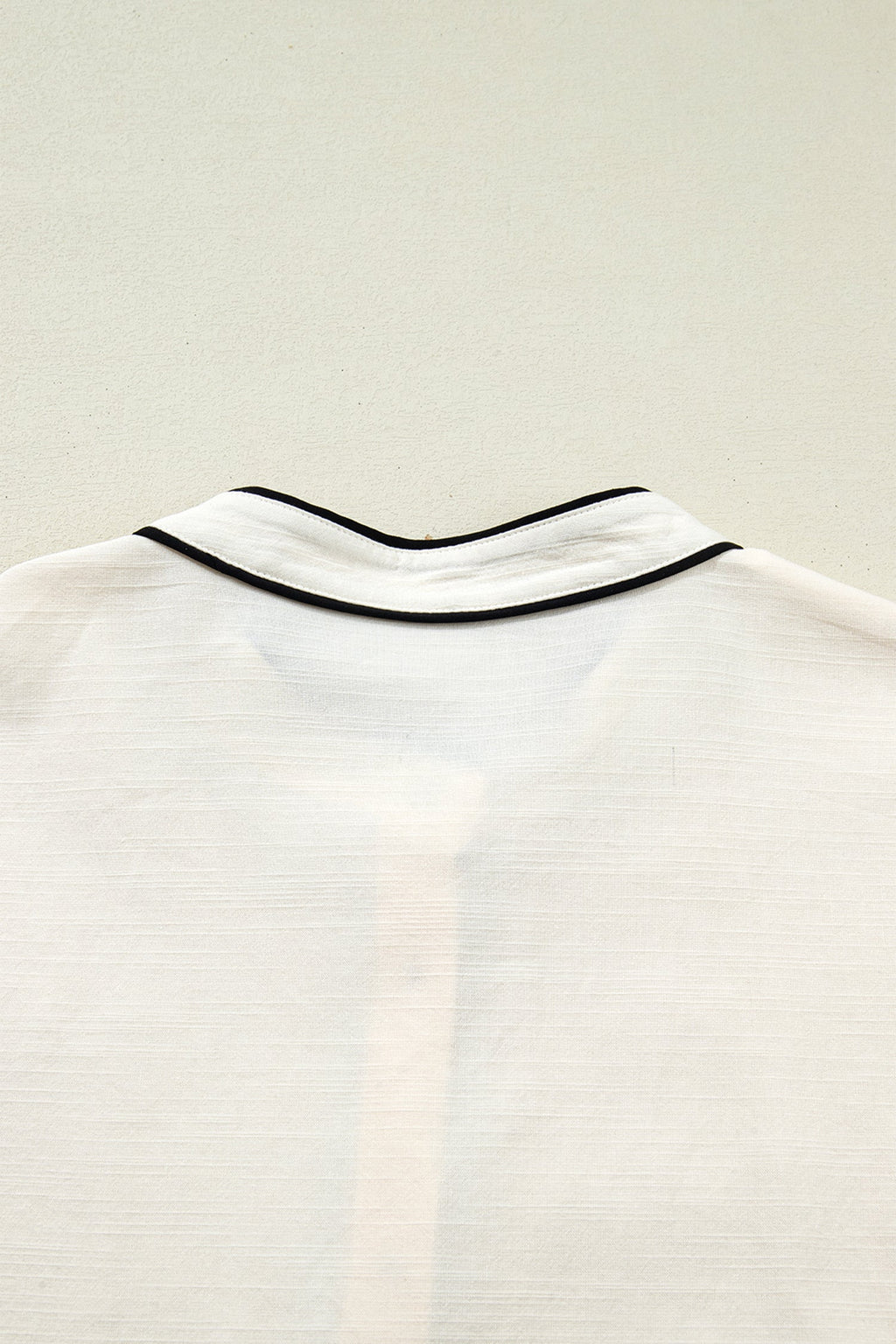 Beige Contrast Color Trim Button Down Long Puff Sleeve Shirt