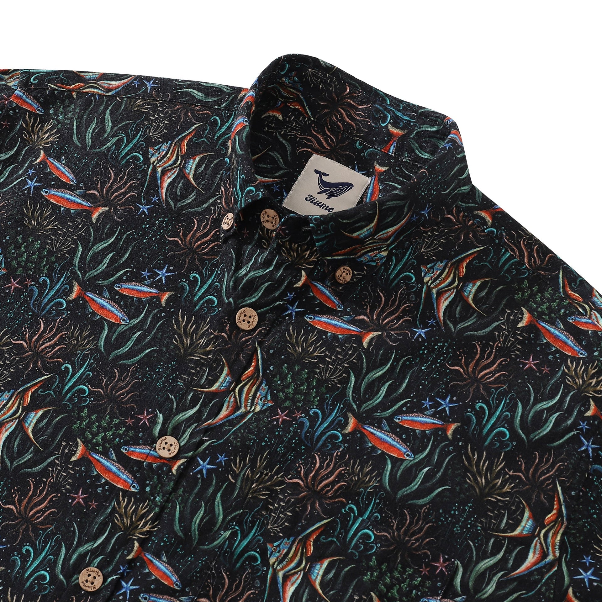 Underwater Blues Print Long Sleeve Cotton Hawaiian Aloha Shirt
