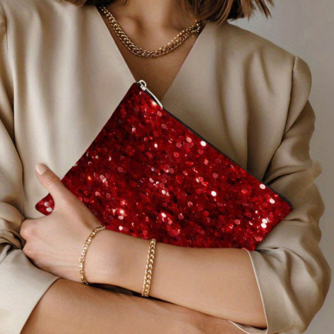Red Glitter Tote  Makeup Bag Set