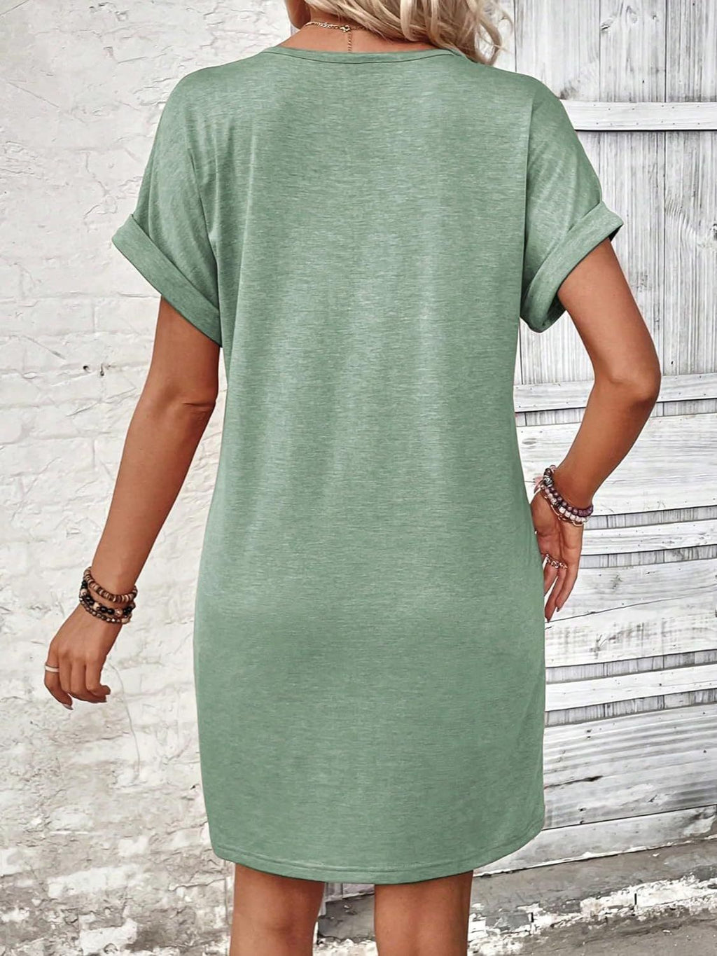 V-Neck Short Sleeve Button-Front Dress for Casual and Office Wear