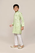 Pista Green Giza cotton kurta with white straight fit trousers