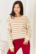 Striped Boat Neck Sweater | Cream & Tan Knit