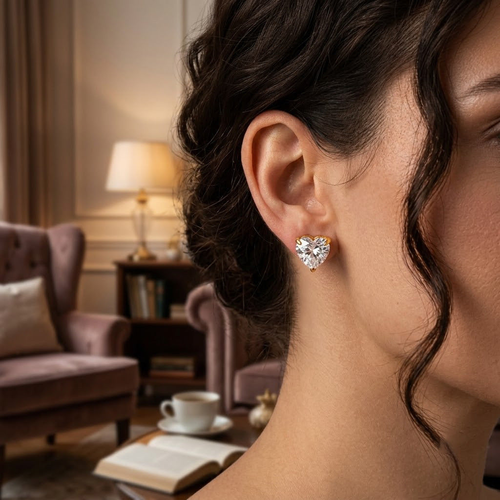 Stainless Steel 18k Gold Stud Earrings With Zircon Inlays For Women