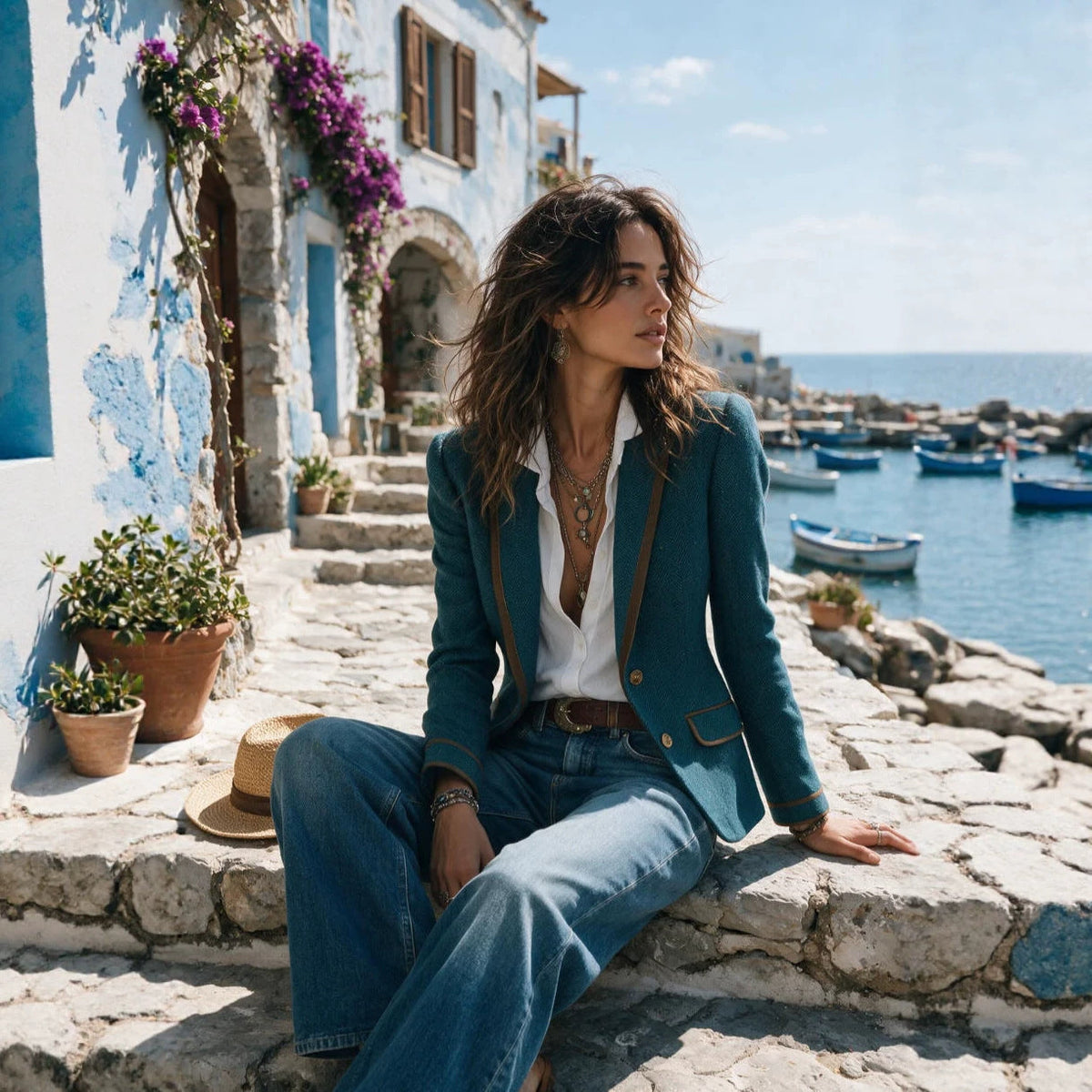 Women's Vintage-Inspired Contrast-Trim Blazer
