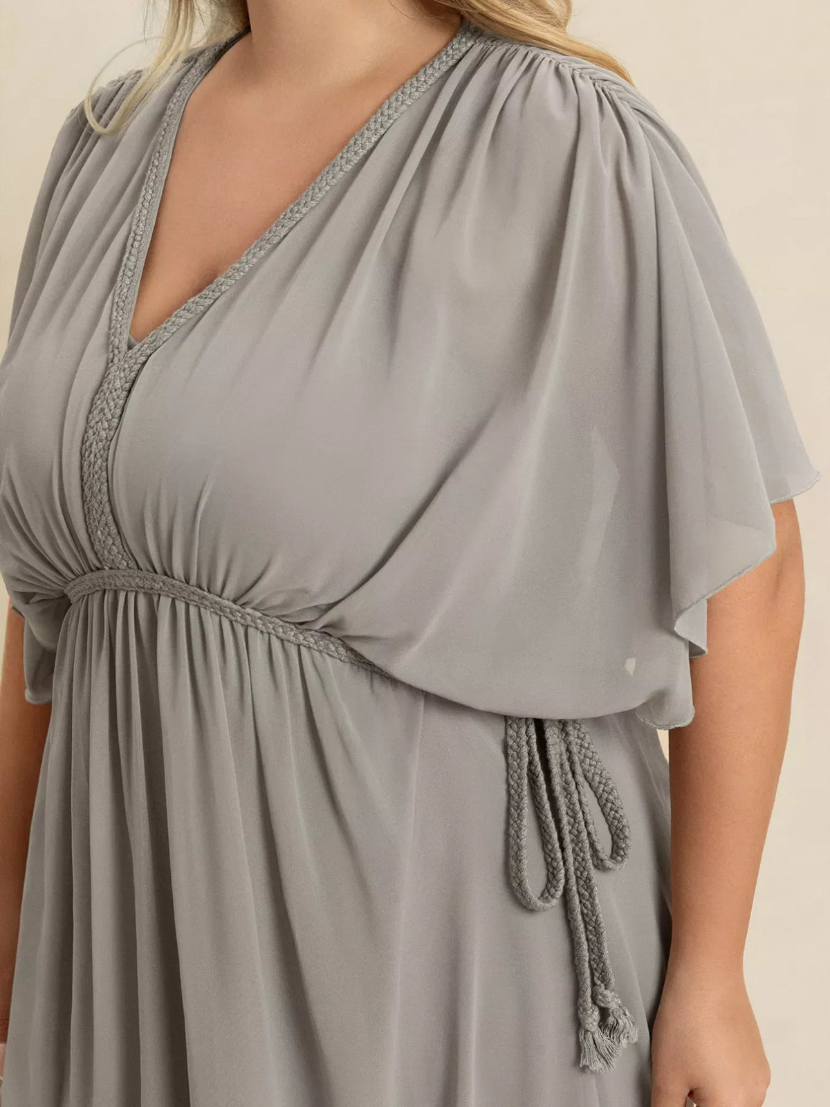 Plus Size V-Neck Flutter Sleeve Dress