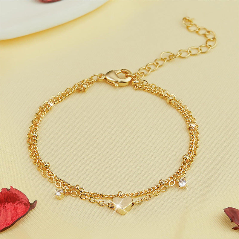 Dainty Heart-Shaped Zircon Anklet in Gold or Silver Finish
