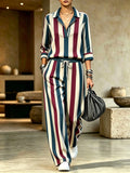 Lapel Collar Wide-Leg Trouser Set | Printed Two-Piece Co-Ord