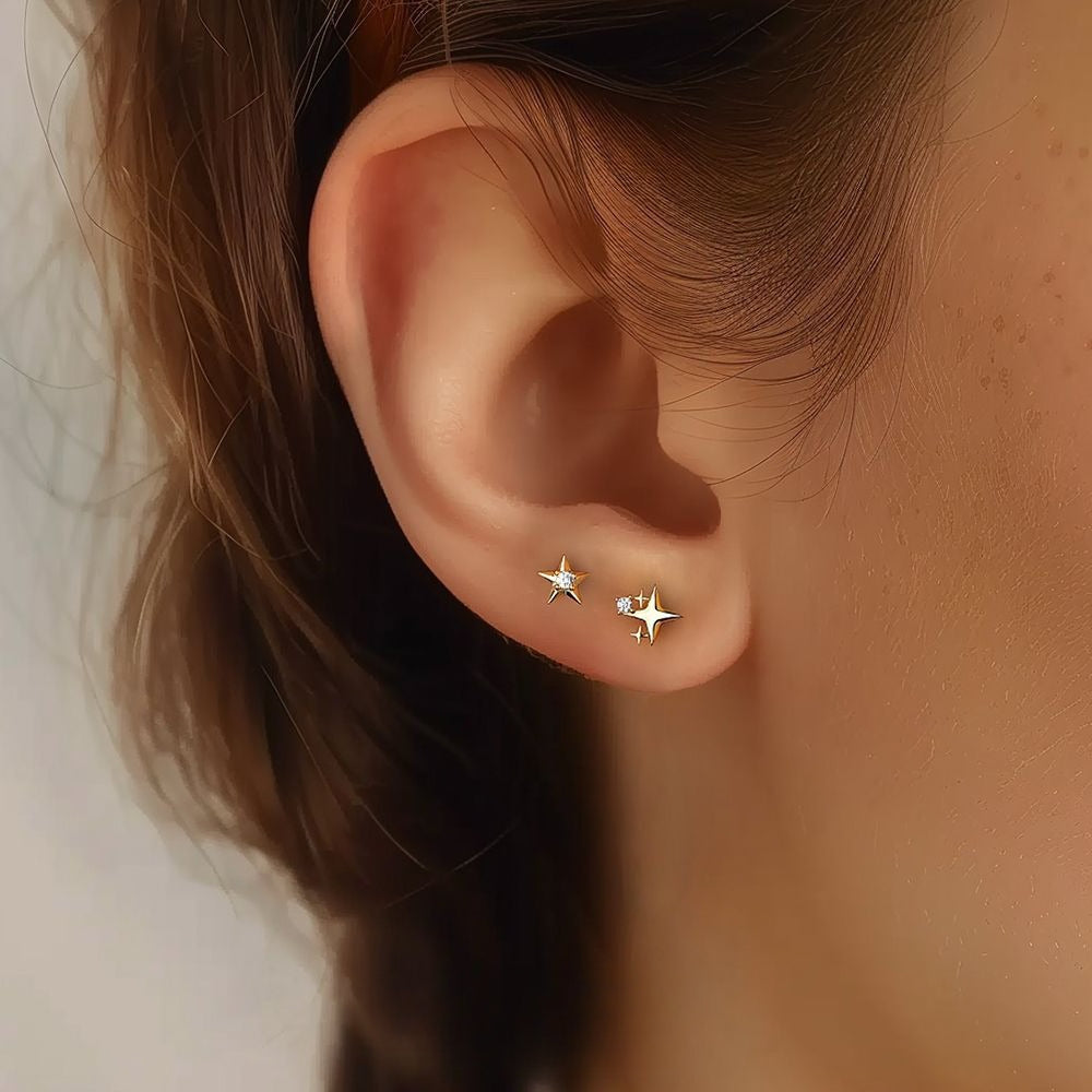 S925 Sterling Silver Starburst Diamond Stud Earrings