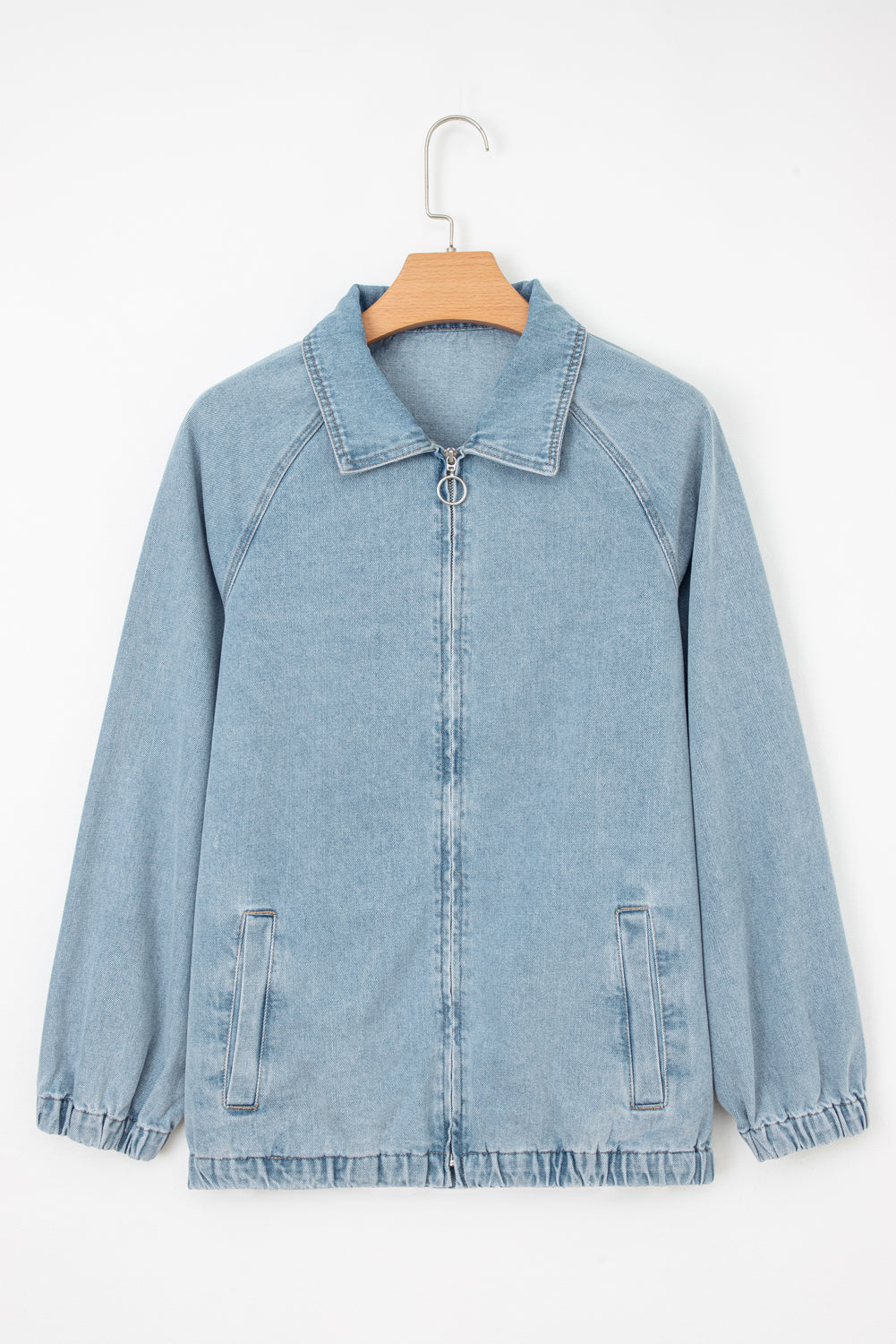 112 Myosotis Elastic Hem Denim Jacket - Light Blue