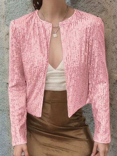 Women’s Sequin Open Front Cropped Jacket, Glamorous Party Blazer