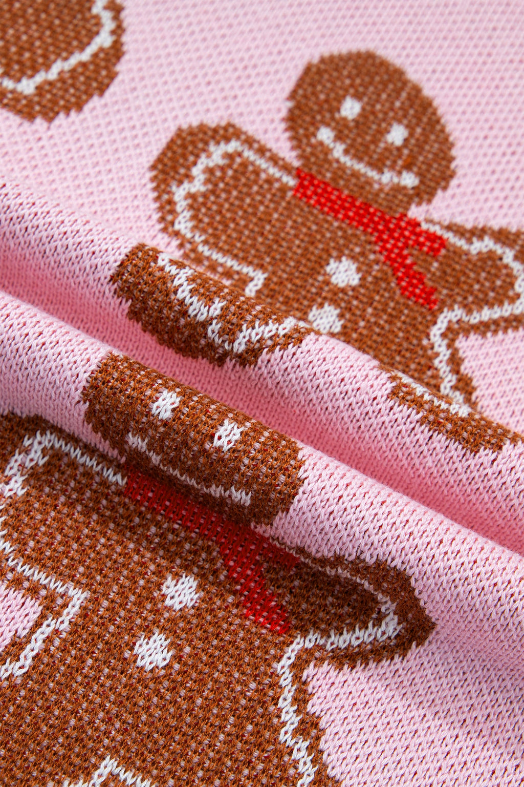 Christmas Gingerbread Ribbed Trim Round Neck Sweater
