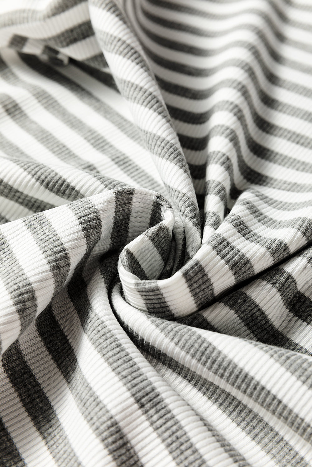 Women Striped Ribbed Mock Neck Long Sleeve Top Grey White - Image 5