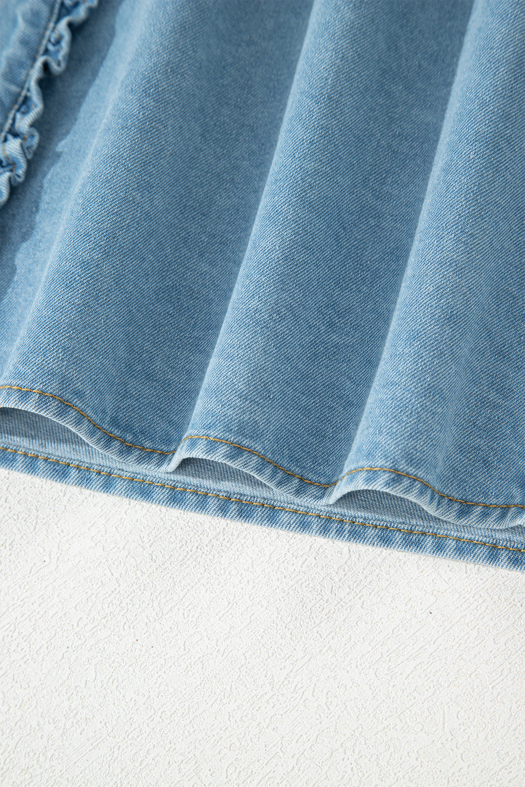 Myosotis Frilled Detail Button Down Ruffle Short Sleeve Denim Mini Dress