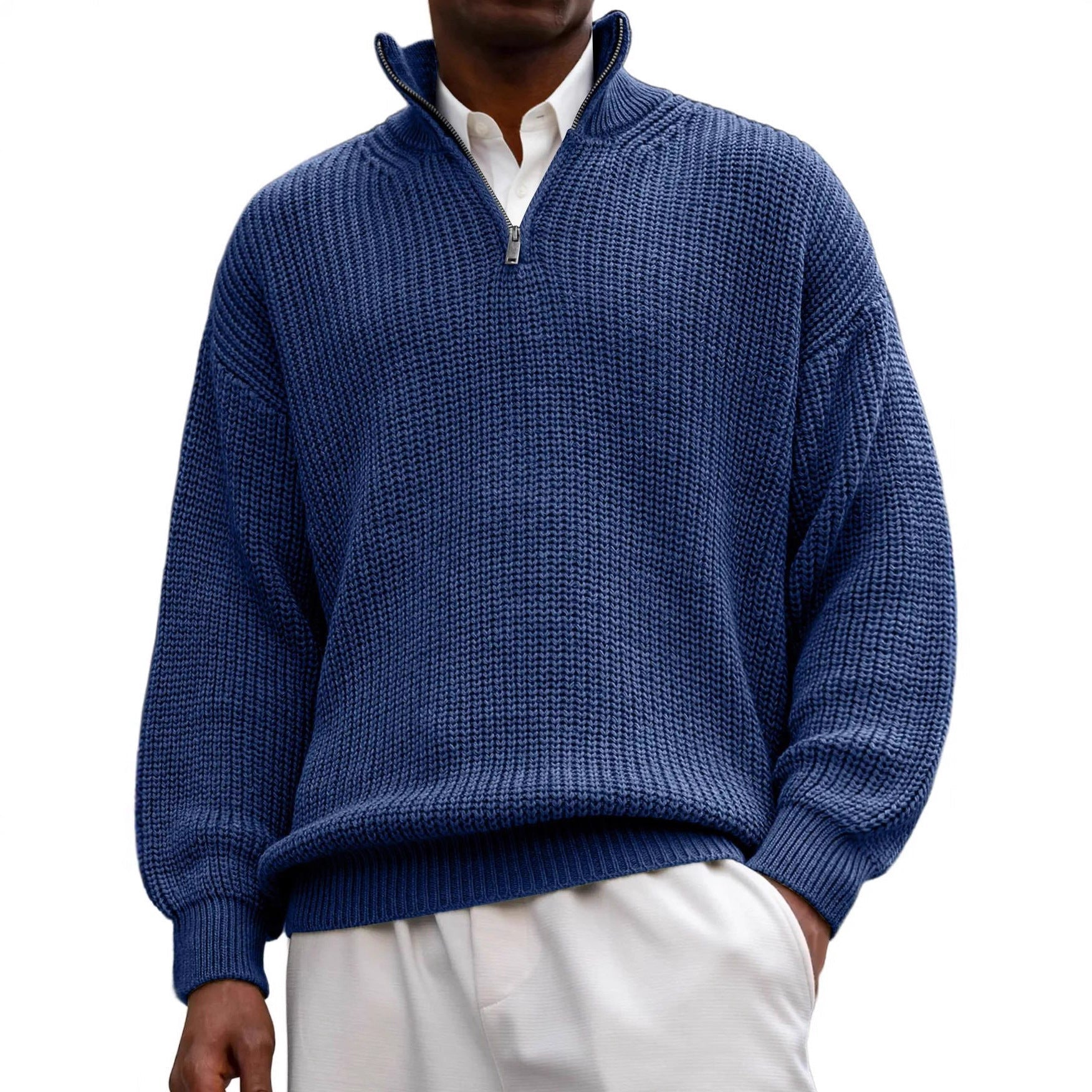 Men's Half-Zip Stand Collar Polo Sweater Relaxed Fit Knit Top