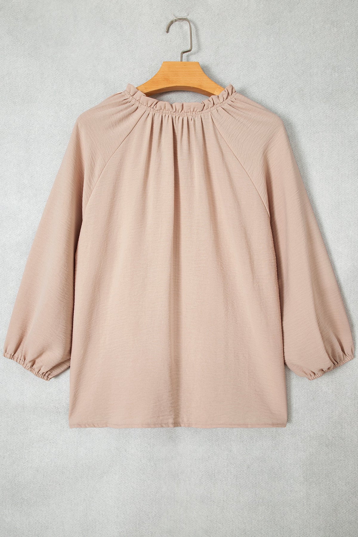 Parchment V Neck Gathered Cuff Three Quarter Sleeve Blouse