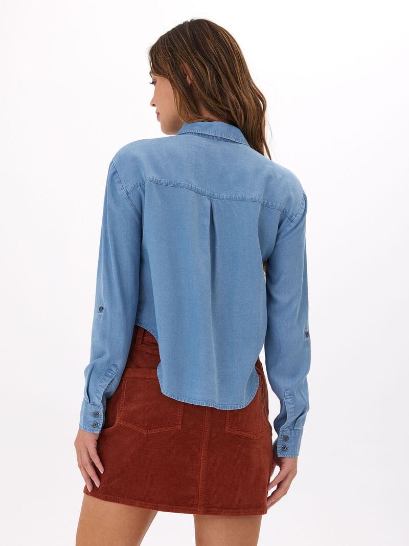 Annika Chambray Button-Up Shirt in Light Blue