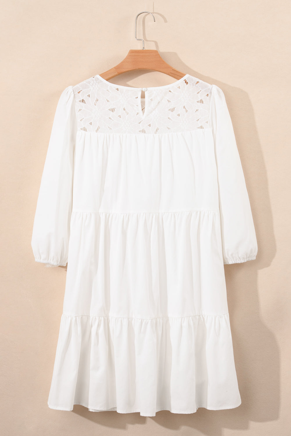 Whitley Floral Lace Patchwork Tiered Mini Dress in White - Image 7