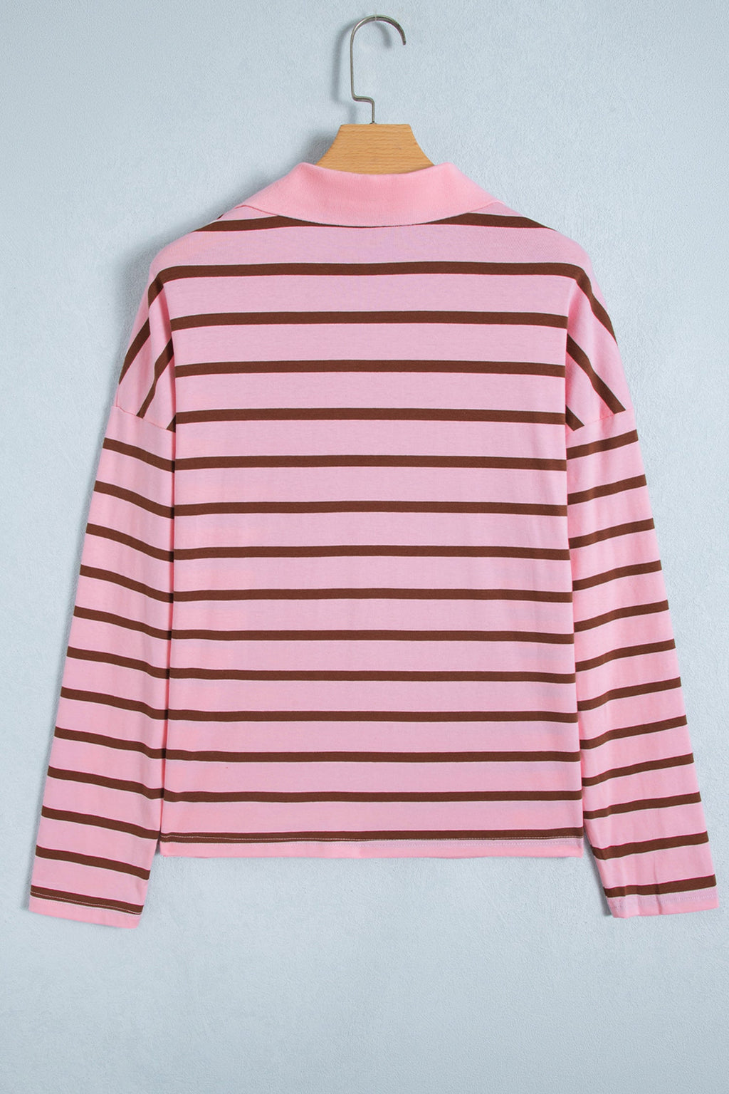 Stripe Collared V-Neck Long Sleeve Top