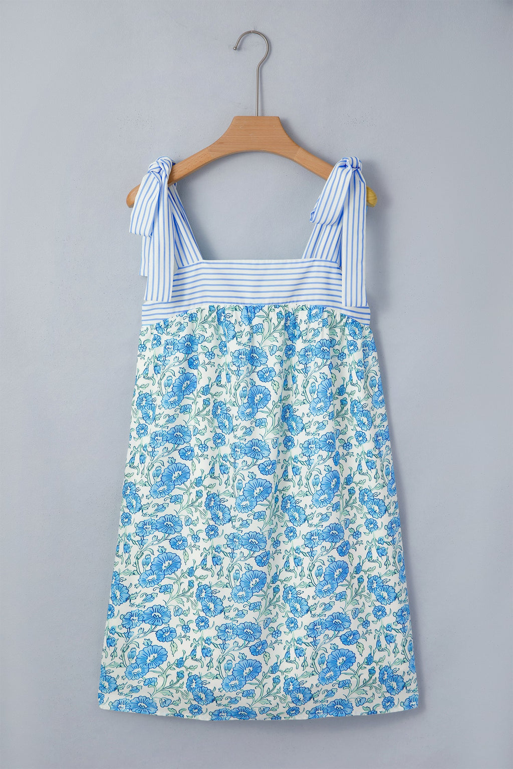 Estelle Knot Straps Floral Print Mini Dress in Blue and White