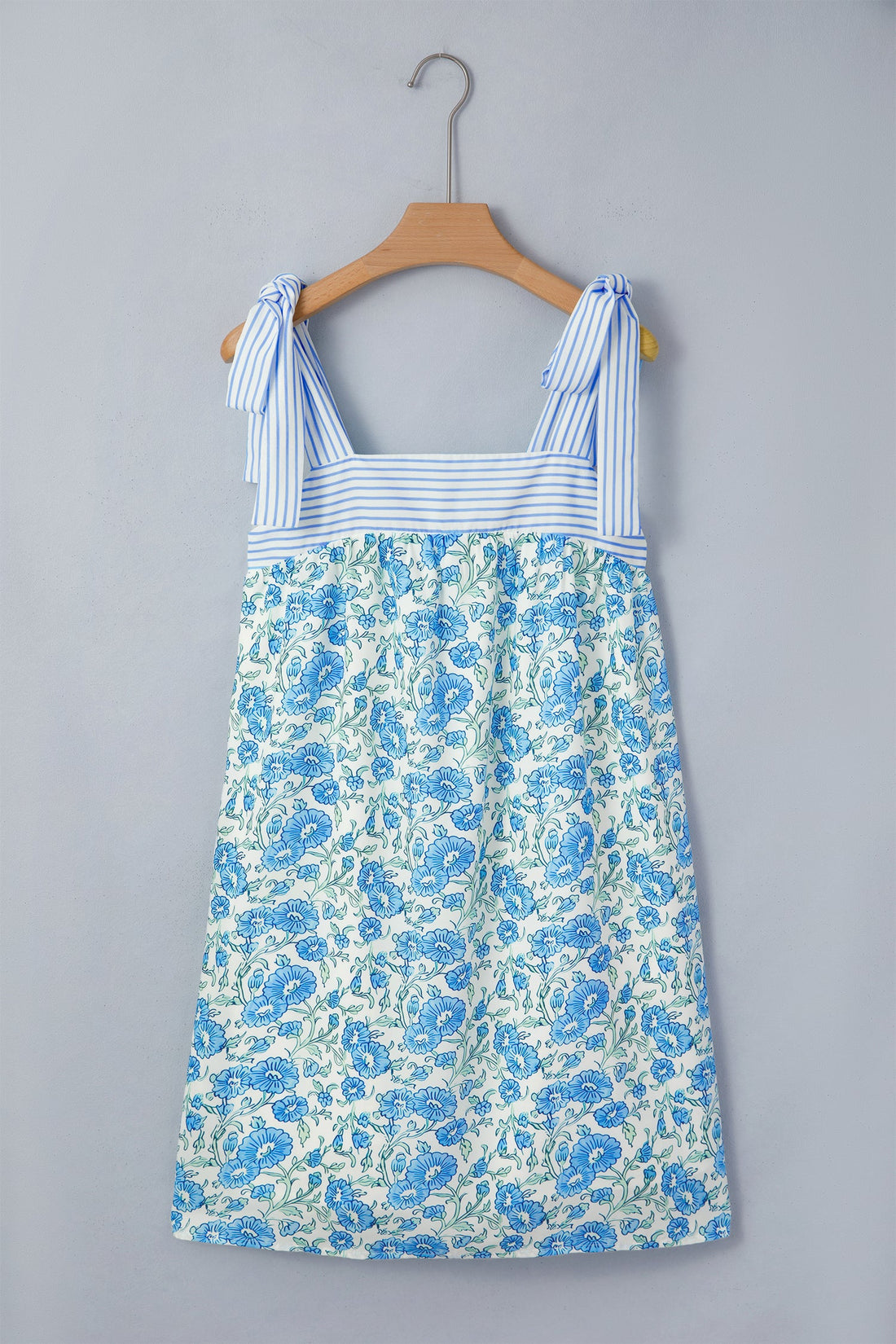 Estelle Knot Straps Floral Print Mini Dress in Blue and White