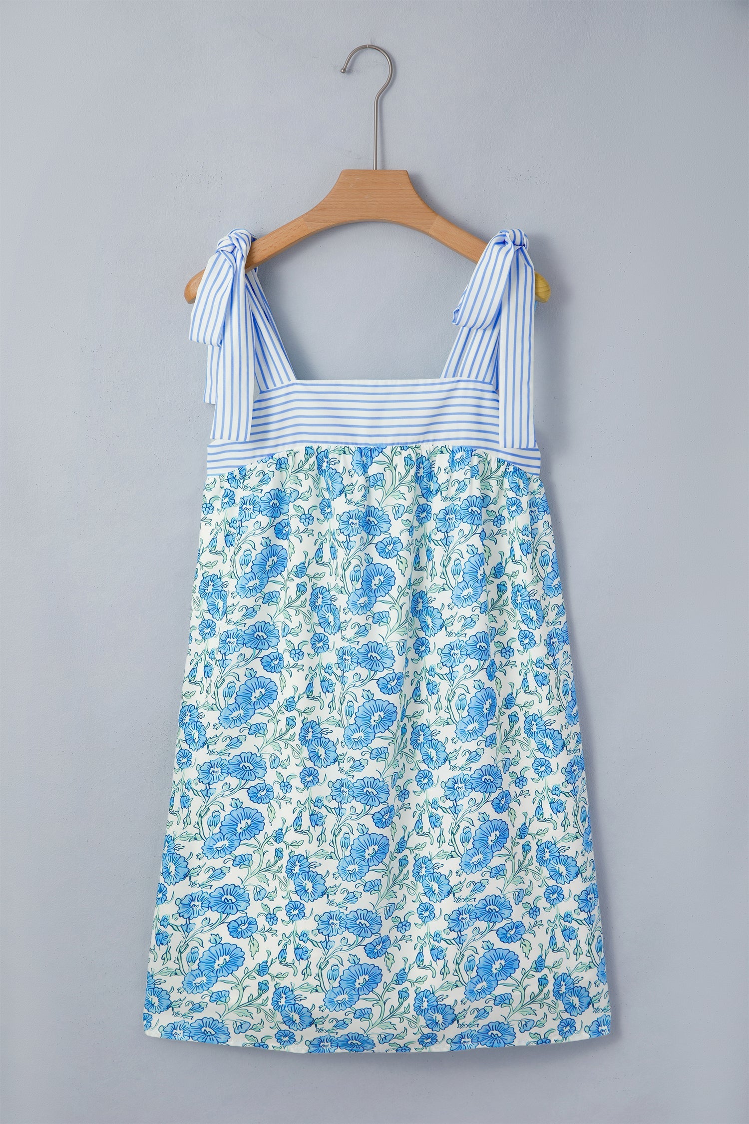 Estelle Knot Straps Floral Print Mini Dress in Blue and White