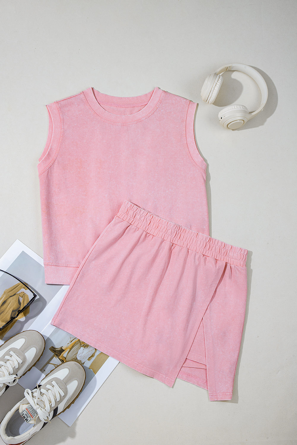 Phalaenopsis Mineral Wash Sleeveless Top and Split Skort Set