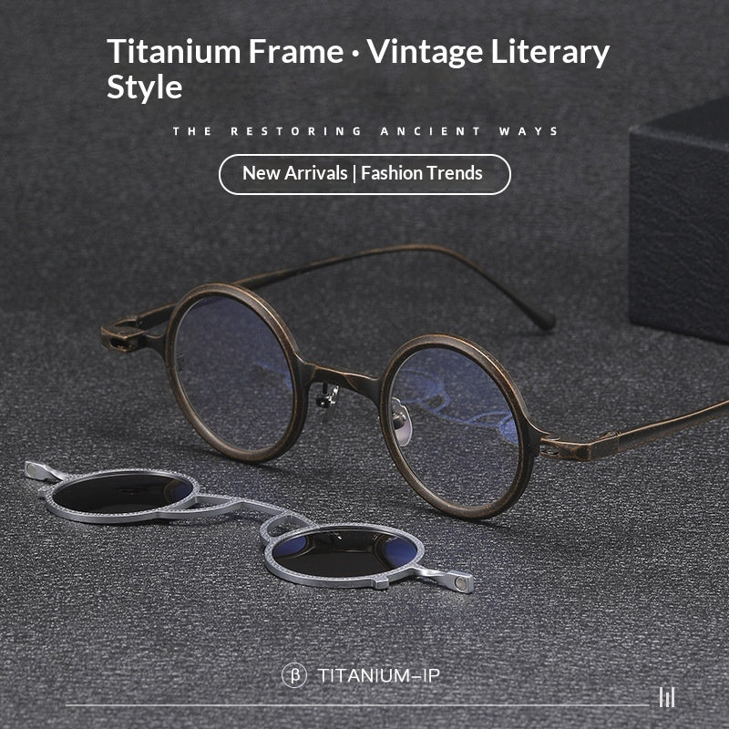 Pure Titanium Small Round Sunglasses Retro Luxury Shades
