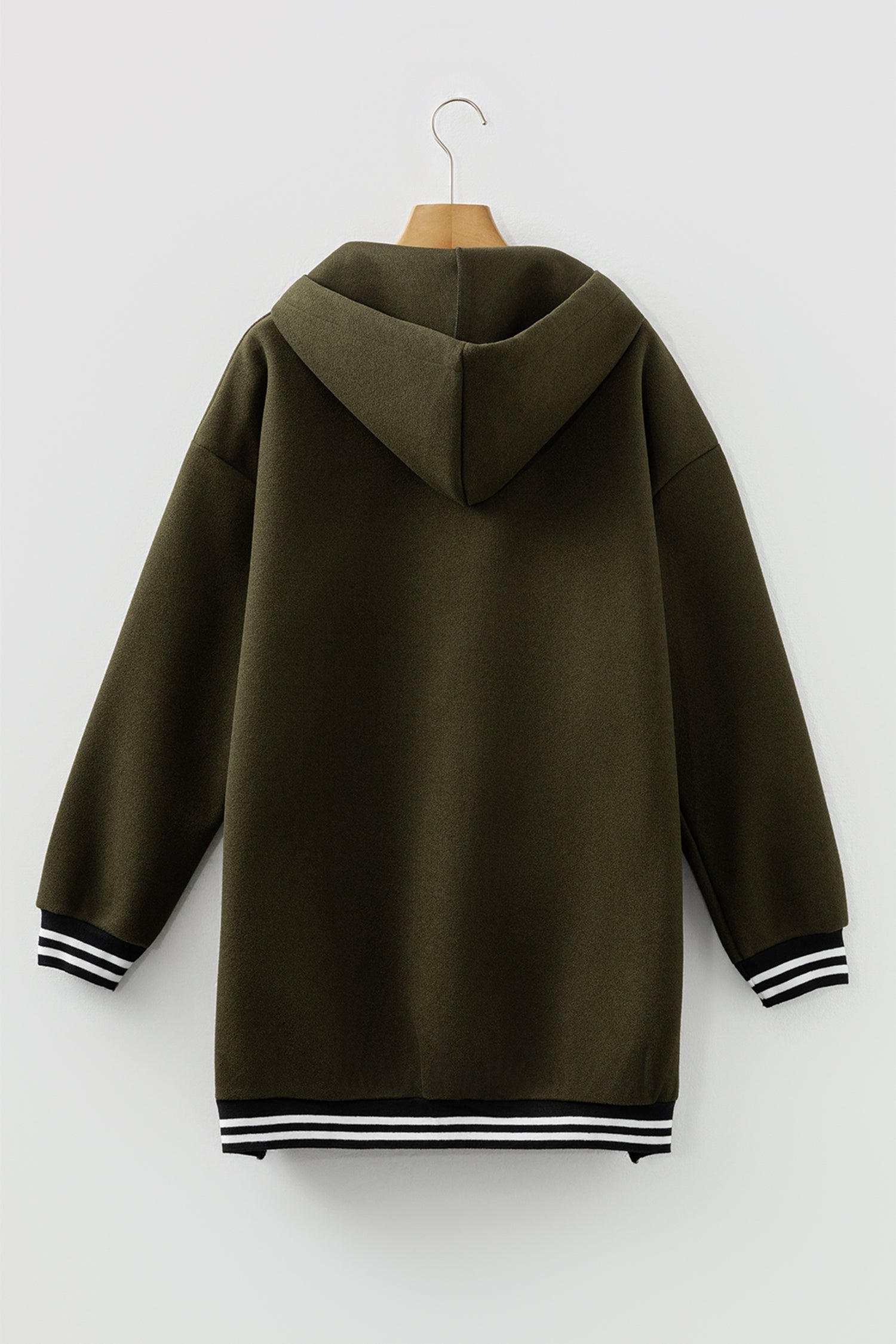 112 Four Leaf Clover Contrast Cuffed Drop Shoulder Zip Hoodie