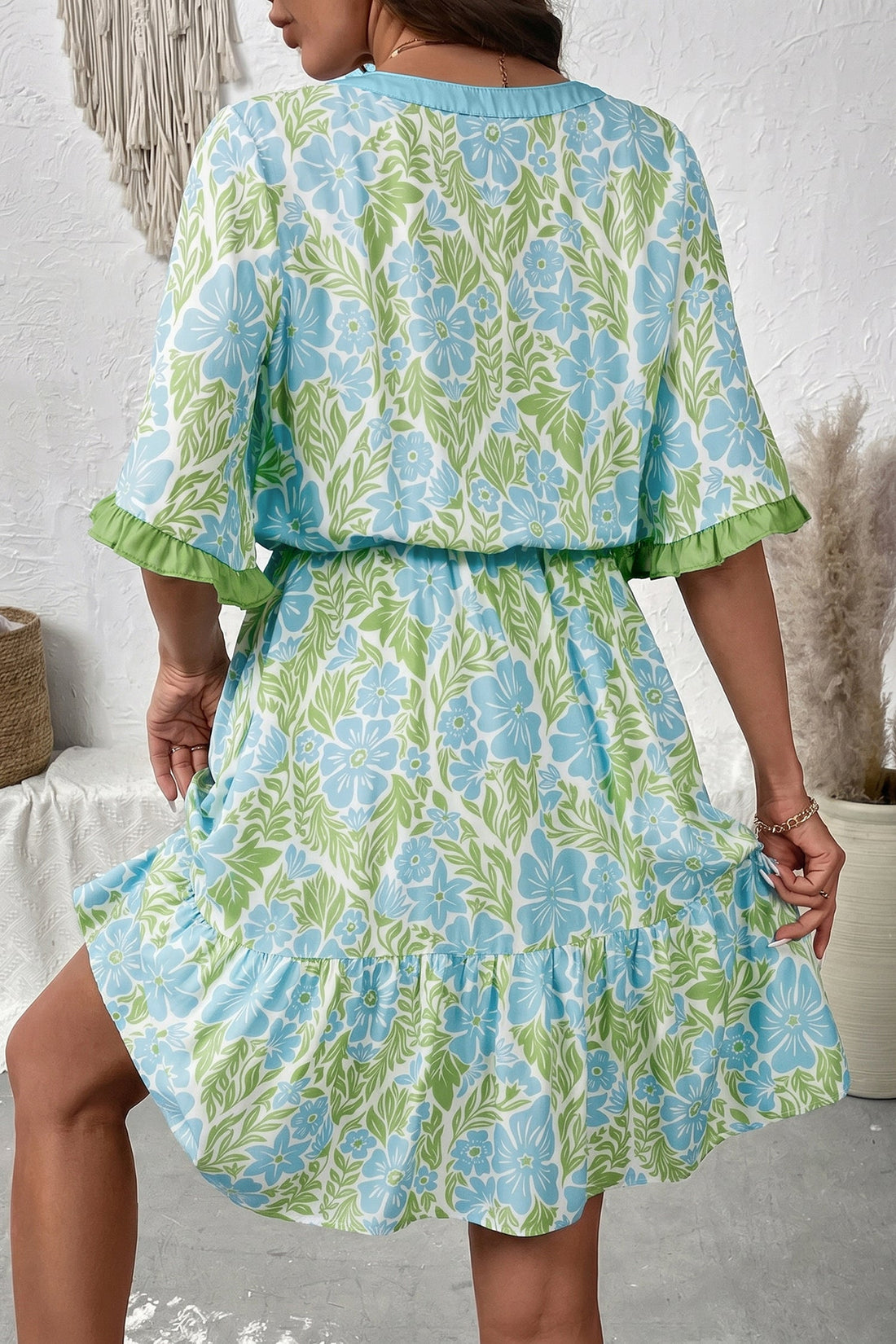 Ophelia Floral Short Sleeve Mini Dress: Bohemian Shift A-Line