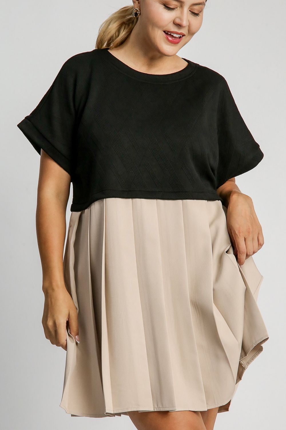 Ruched Round Neck Dress with Side Pockets