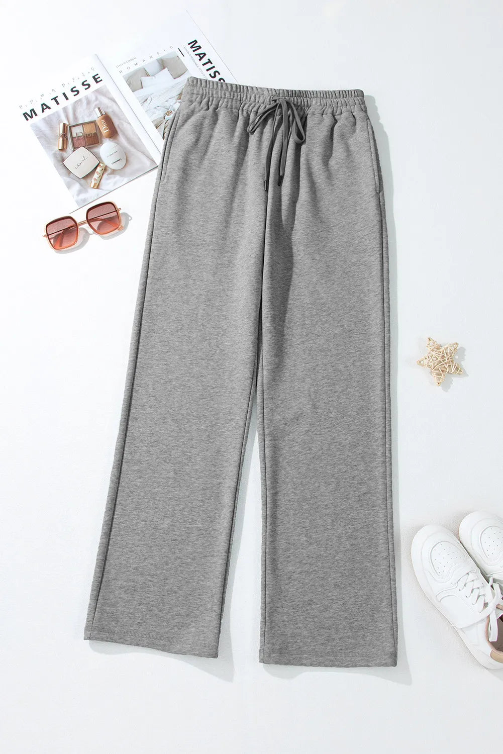 Women's Grey Drawstring Relaxed Fit Lounge Pants with Pockets - Image 4