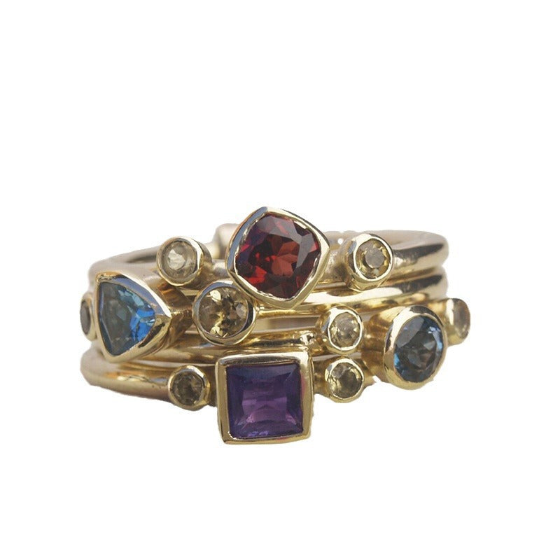 Geometric Ring Asymmetric Multicolor Gem Color Ring