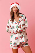 Women’s Satin Holiday Pajama Set Christmas Print Two-Piece Suit - Image 4