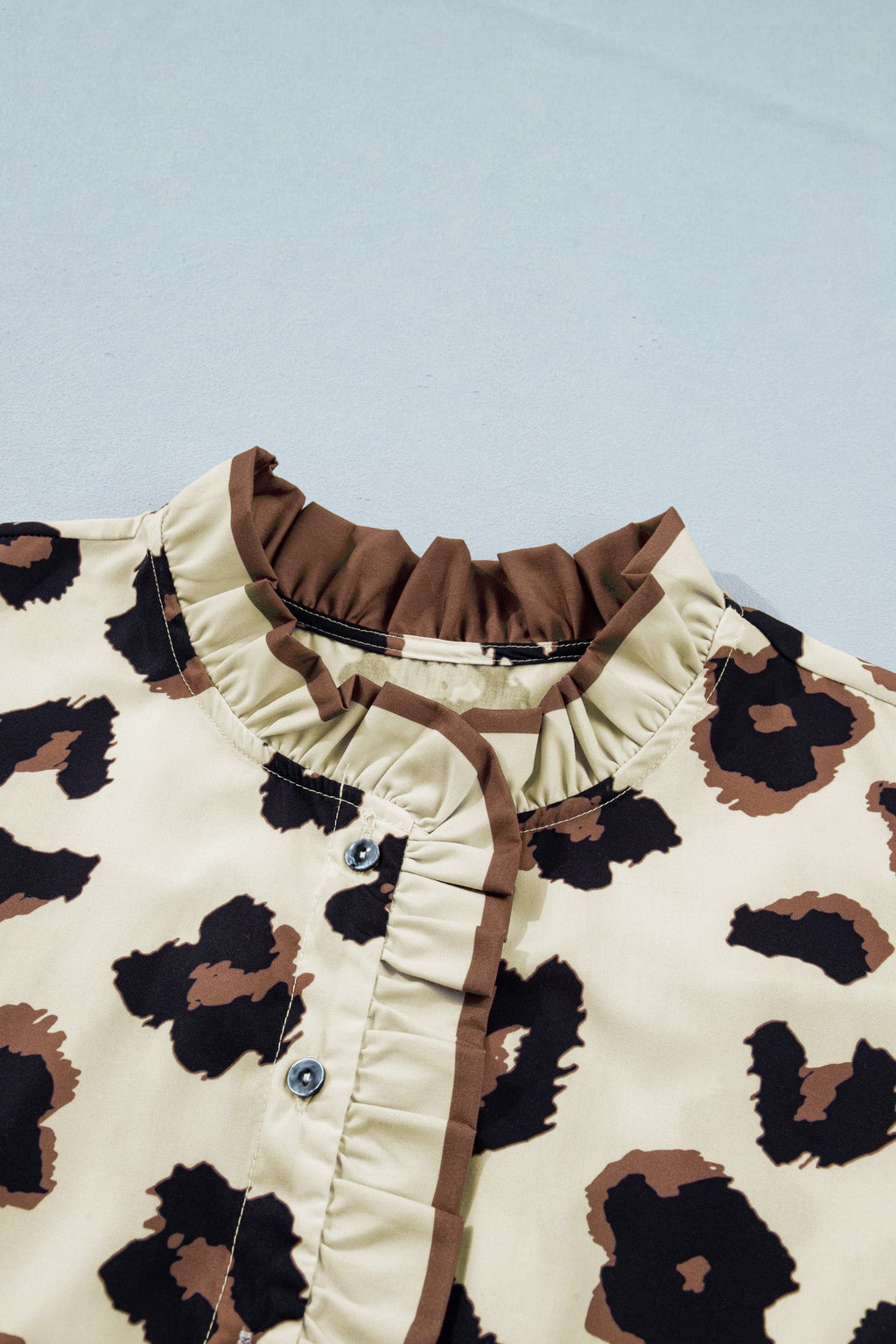 Leopard Print Frilled Button Down Blouse
