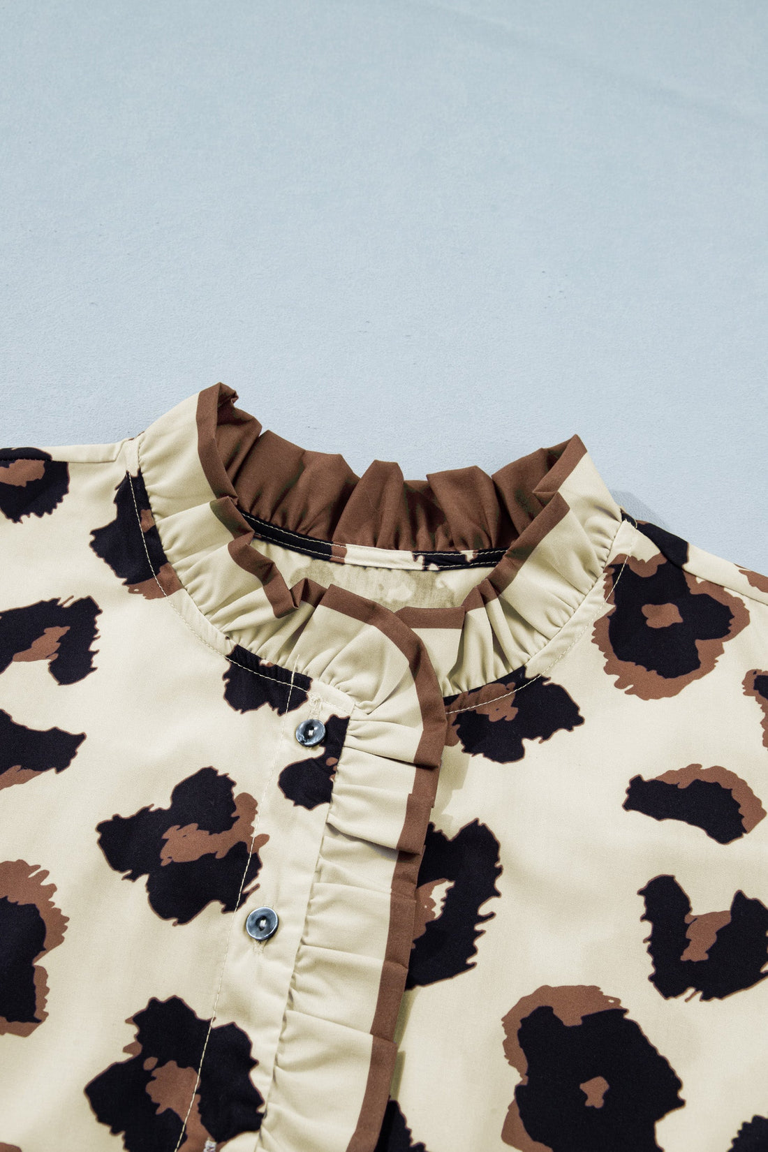 Leopard Print Frilled Button Down Blouse