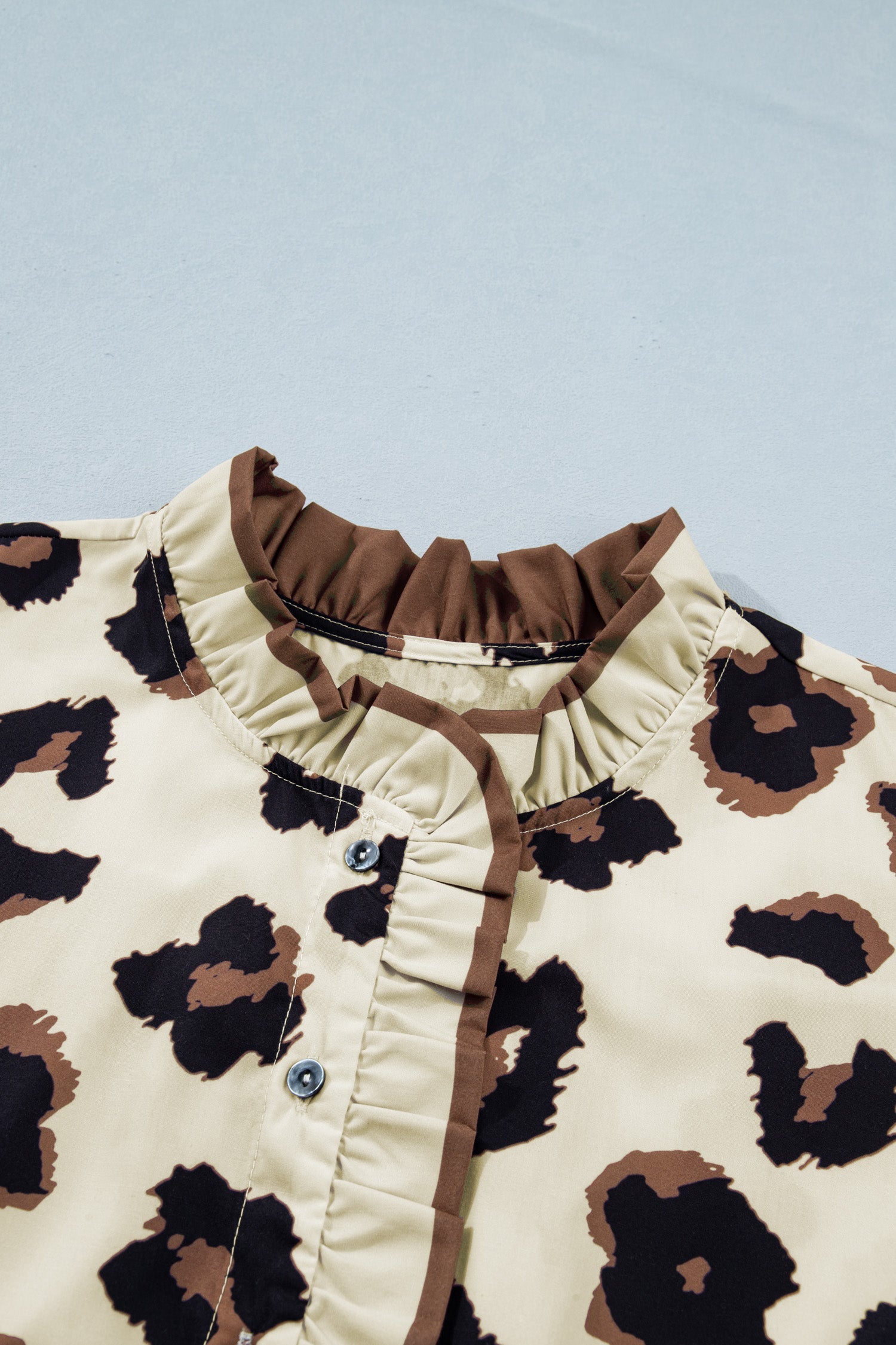 Leopard Print Frilled Button Down Blouse