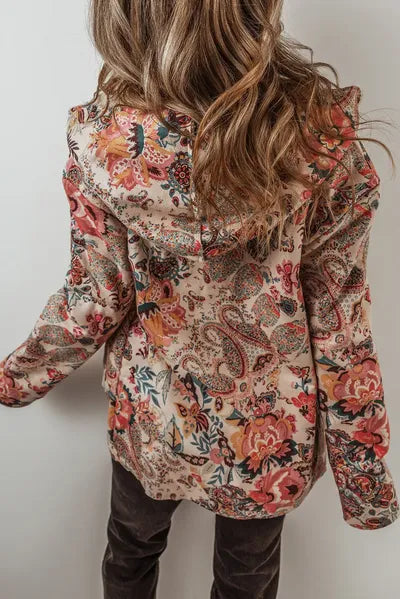 Vintage Bohemian Floral Printed Hooded Jacket for Women