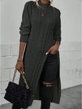 Women Crew Neck Long Sleeve Sweater with Split Hem Minimalist Top